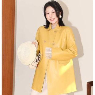 PENNYPENG 黑标系列高级感气质翻领软糯细腻羊皮外套 春和景明