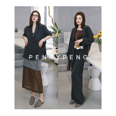 提花休闲西装/松紧腰长裤