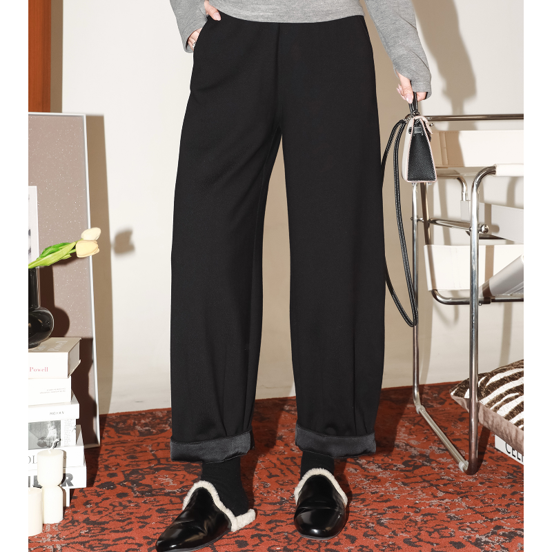 松紧腰抽绳羊毛加绒针织卫裤