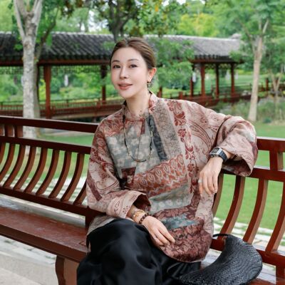 中式精工工艺新中式印花真丝外套