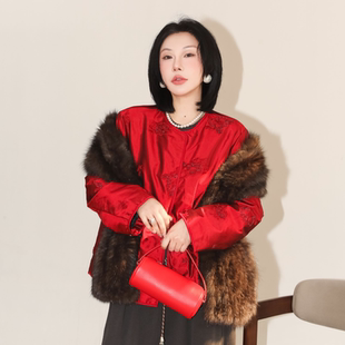 PENNYPENG 福启新岁 新中式珠片19姆米双宫真丝90白鹅绒珠绣外套