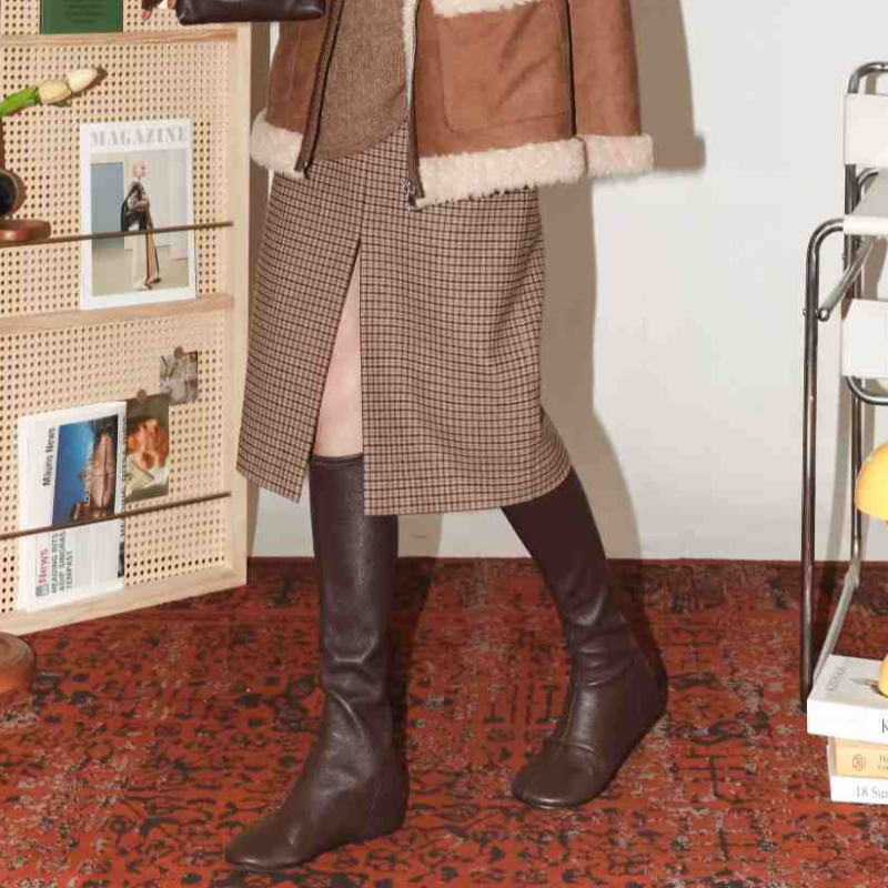 格纹舒适软糯口袋轻便开叉半裙