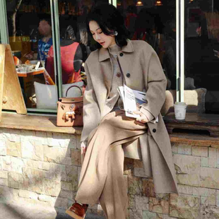 PENNYPENG 柏拉图大衣 黑标系列哥伦布水波纹双面呢翻领羊绒大衣