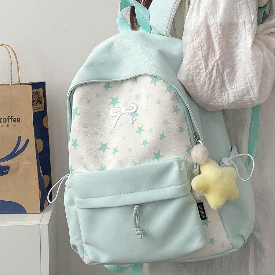 2026清新学院风五角星印花好看拼接轻便少女双肩背大中小学生书包