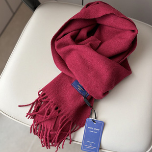 安哥拉红羊毛围巾女秋冬长款百搭纯色披肩2024冬季女保暖围脖