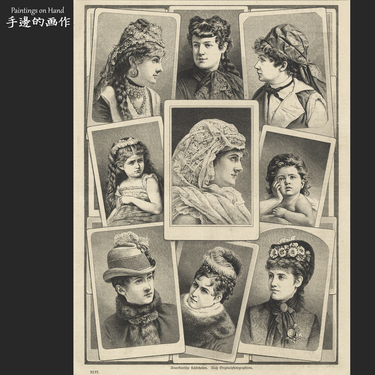 德国1881年古董大幅木刻版画/Land und Meer/美国人物肖像