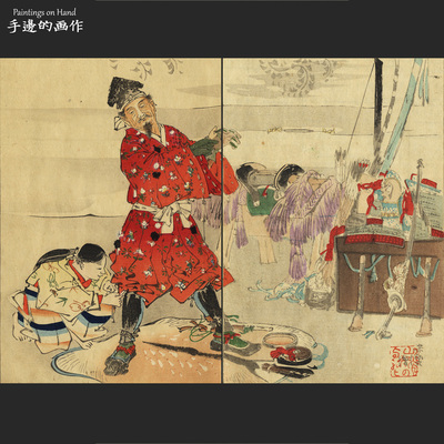 日本古董原版木刻版画日式中式收藏/美術世界/齋藤别當実盛大陣啚