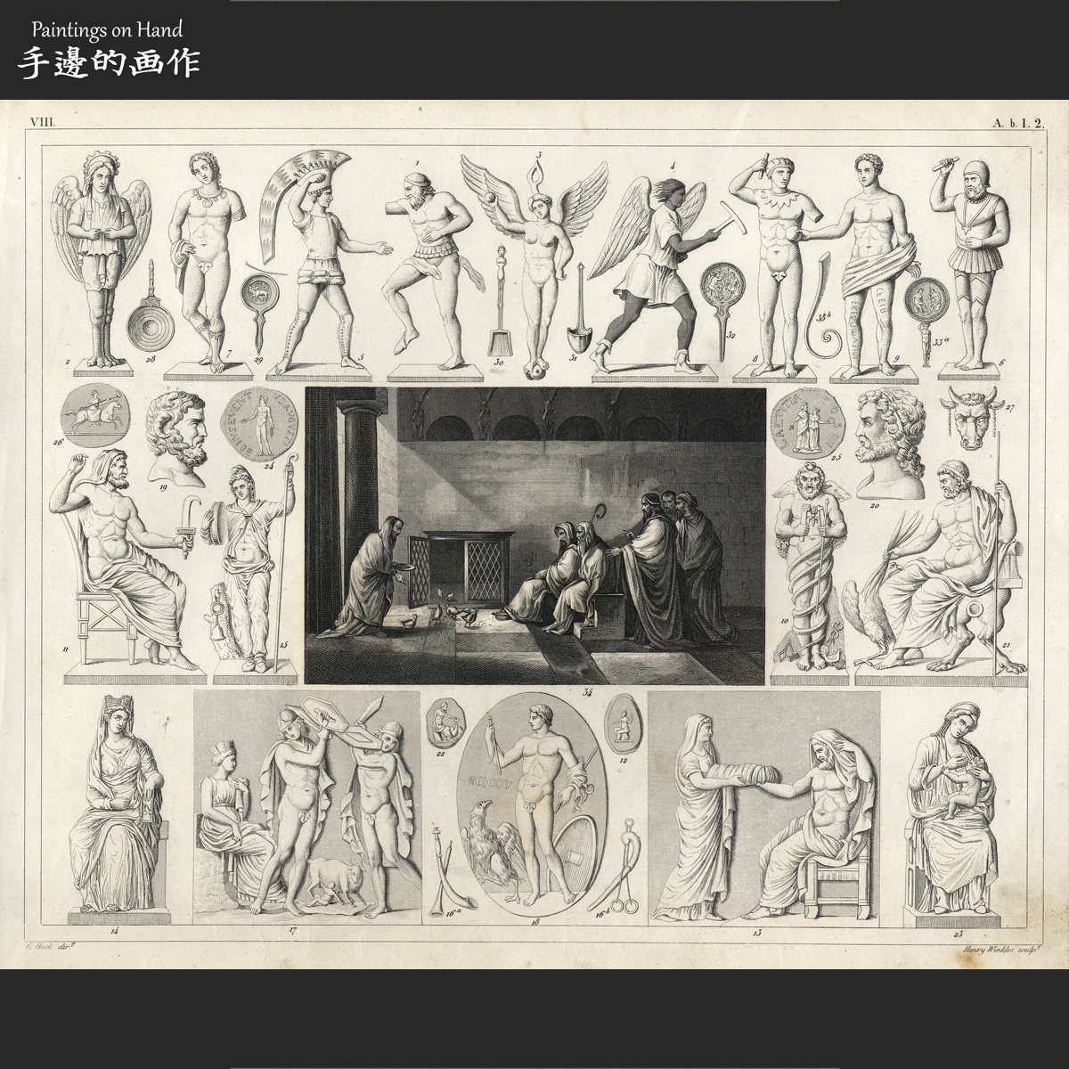 美国1849年古董铜版画钢版画收藏/G.Heck百科/罗马神像A.b.1.2