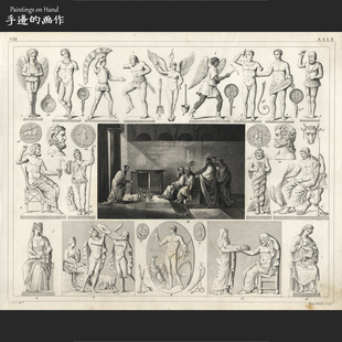 G.Heck百科 画收藏 罗马神像A.b.1.2 画钢版 美国1849年古董铜版