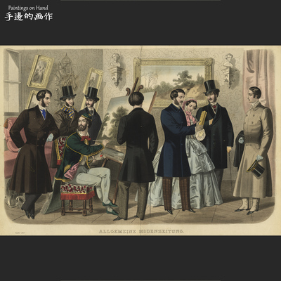 德国古董手工上色铜版画时尚