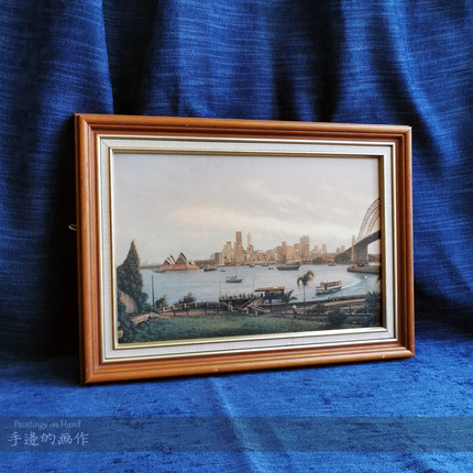特价 复古风写实艺术中古原装挂画仿油画精印 实木框画 悉尼黄昏