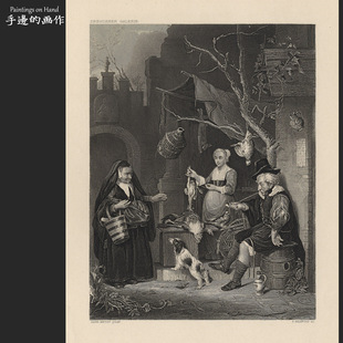 德国1863年原版雕刻版画唯美艺术老物件/PAYNE'S UNIVERSUM/禽贩