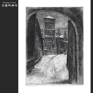 保罗·盖斯勒 画 纽伦堡门洞 画钢版 德国1922年原作原创金属蚀刻版