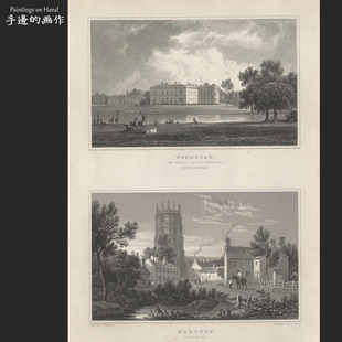 英国1831年原版 画欧洲艺术老物件 威尔士风光 庄园和城堡 雕刻铜版