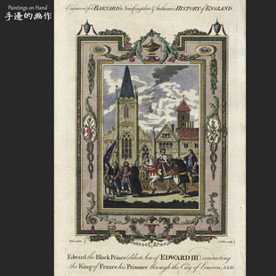 英国1780年古董手工上色铜版画复古收藏/巴纳德历史/穿越伦敦市