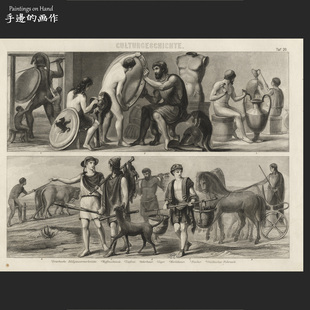 德国1878年古董铜版画钢版画收藏/BILDER-ATLAS/古希腊人生活习俗