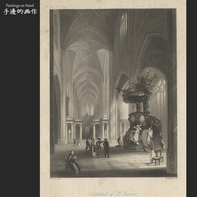 德国19世纪原版雕刻版画艺术老物件/PAYNE'S UNIVERSUM/巴冯教堂