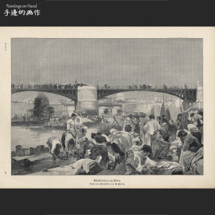 德国1902年古董木刻版画收藏复古老物/Land und Meer/台伯河畔