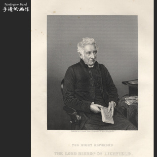 英国1860年大幅雕刻铜版画高品质艺术线条画/肖像/利奇菲耶大主教