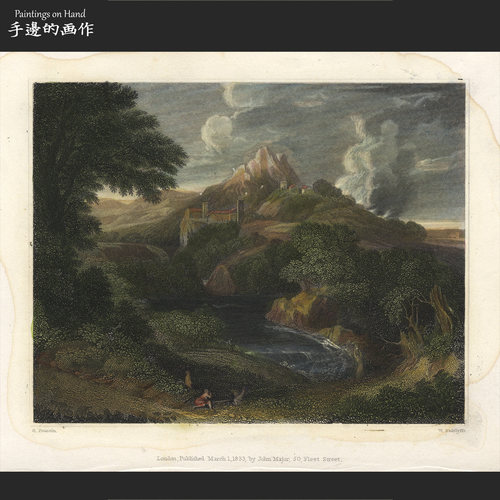 铜版画古董收藏风景画复古装饰