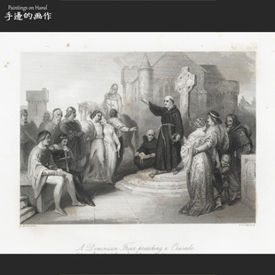 德国1885年大幅古董雕刻凹版铜版画/PAYNE'S UNIVERSUM/布道