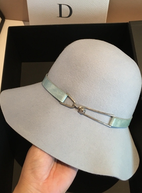 新款优雅法式羊毛呢盆帽女士秋冬蓝色渔夫帽子时尚百搭遮阳显脸小