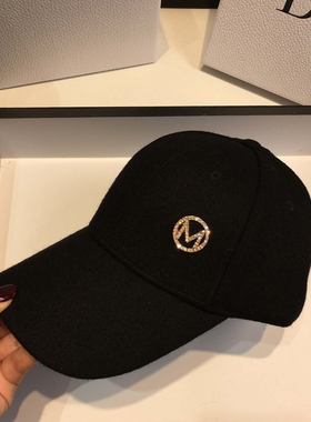 秋冬女士毛呢韩版鸭舌帽厚款棒球帽潮流时尚黑色帽子休闲遮阳百搭