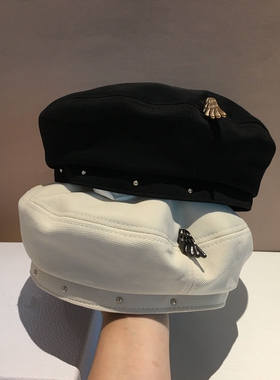 新款减龄秋冬韩版贝雷帽女网红黑色白色蓓蕾帽日系画家帽子洋气潮