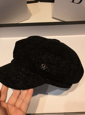 22秋冬新款八角帽子女亮丝时尚报童帽百搭韩版复古南瓜帽贝雷帽潮