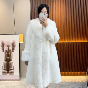 高端毛领秋冬加厚长款仿水貂绒茸皮毛一体毛毛环保皮草女外套大衣