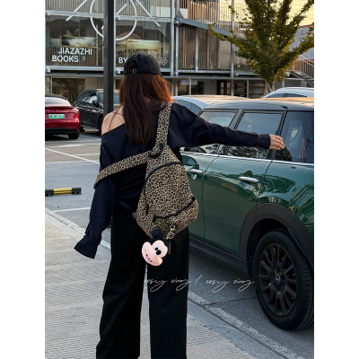 cosyzing 包包女2025新款韩国大容量豹纹通勤上学双肩包休闲背包