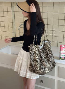 cosy zing 韩国ins风豹纹帆布包大容量百搭单肩女包学生布包