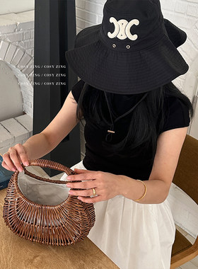 cosy zing夏季女包海边沙滩度假藤编包手提草编包复古菜篮子