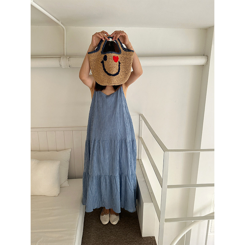 cosy zing 韩系ins慵懒风笑脸包海边度假沙滩水桶包手提编织女包