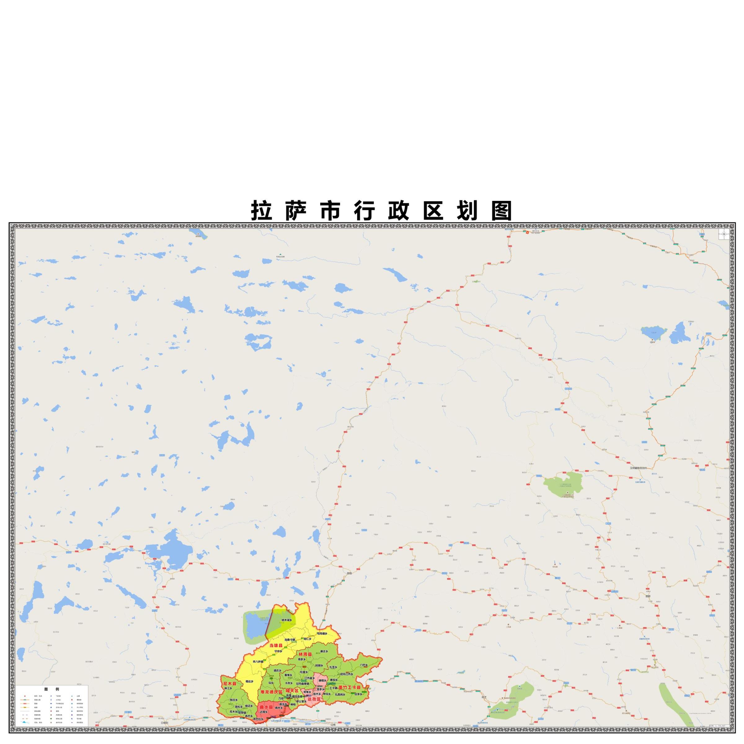 拉萨市乡镇村庄地图区域图定制制现代装饰画