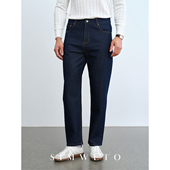 男士 透气棉麻蓝色牛仔裤 复古百搭休闲裤 春季 意式 直筒裤 简约通勤