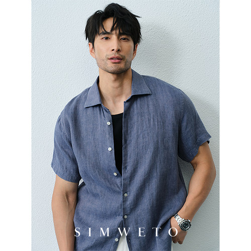 【100%亚麻】温莎领短袖衬衫