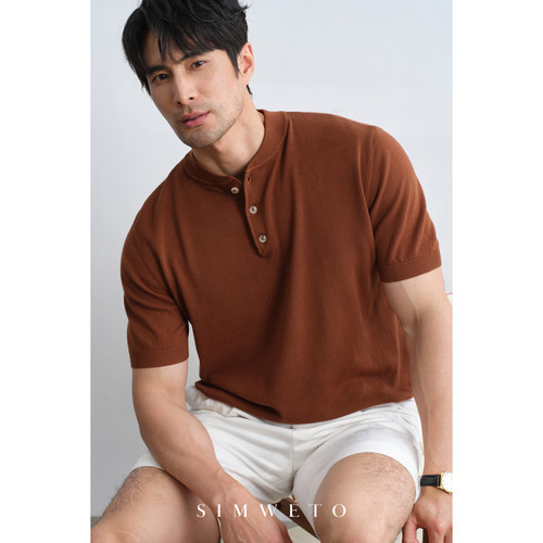 亨利领纯棉男士短袖polo