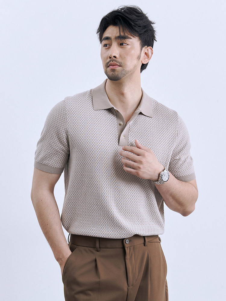 16 NEEDLE AMERICAN RETRO COTTON POLO SHIRT MENS SUMMER COMFORTABLE CASUAL LOOSE CONTRAST KNIT SHORT SLEEVE T-SHIRT