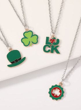 新款爱尔兰节日庆祝项链甜美小清新幸运四叶草女士服装配饰锁骨链