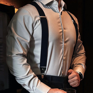 老人胖人西裤 复古背带夹西装 带男士 子高级吊裤 松紧防滑肩带 英伦裤