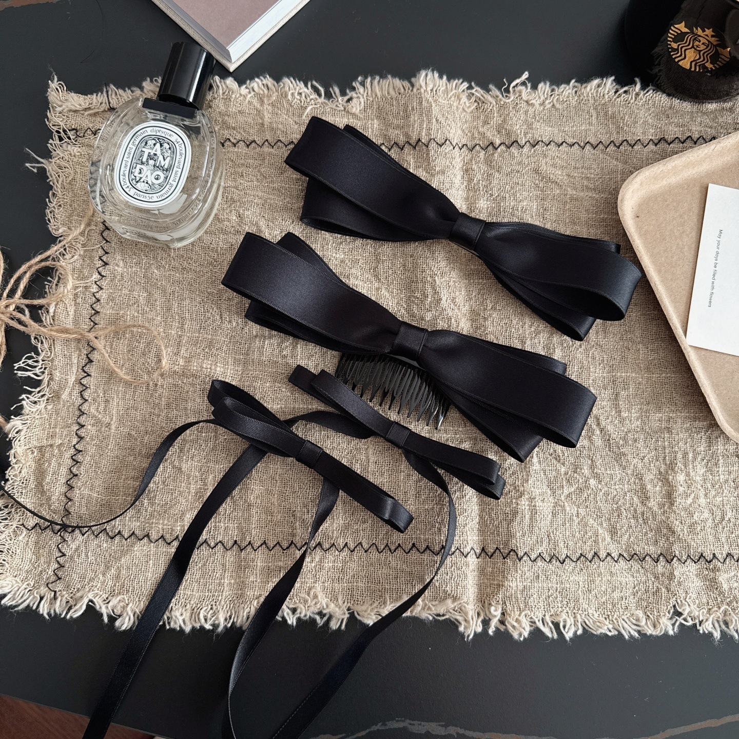 赵露思同款黑色布艺蝴蝶结对夹时尚气质后脑勺顶夹碎发整理倒插梳