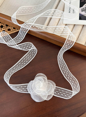 简约白色蕾丝网纱山茶花锁骨链日韩花朵项链ins森系choker项链女