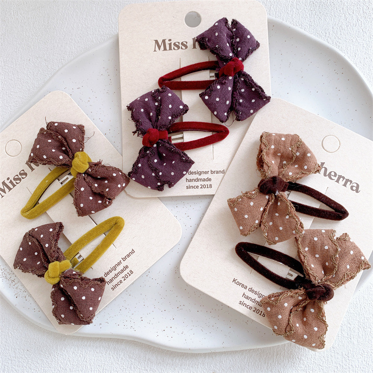 新款儿童布艺圆点蝴蝶结发夹甜美女童碎发BB夹侧边刘海夹亲子发卡