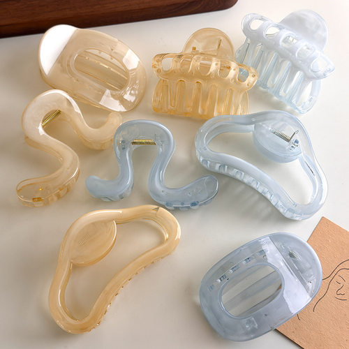 新款清新透色云朵几何形状抓夹百搭时尚盘发夹子后脑勺发卡发抓女