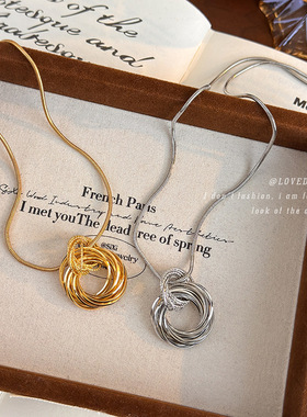 金色银色多层缠绕圆环吊坠长款项链秋冬新品百搭毛衣链衣服搭配饰