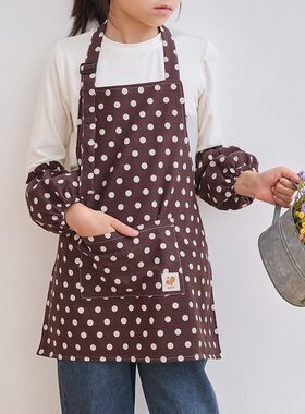 棉围裙画画小学生写毛笔字儿童围裙幼儿园男女童罩衣带袖套耐脏