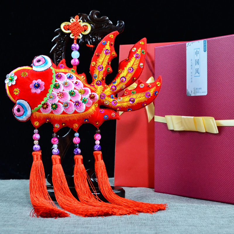 刺绣金鱼装饰民俗手工艺品挂件