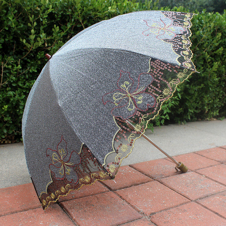 雅丽闪光绒太阳伞二折叠防紫外线遮阳伞防晒伞刺绣花晴雨伞高级感