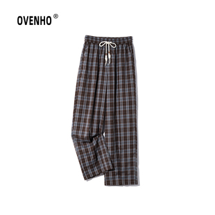 OVENHO文厚 碧山锦树复古格纹松紧腰阔腿裤